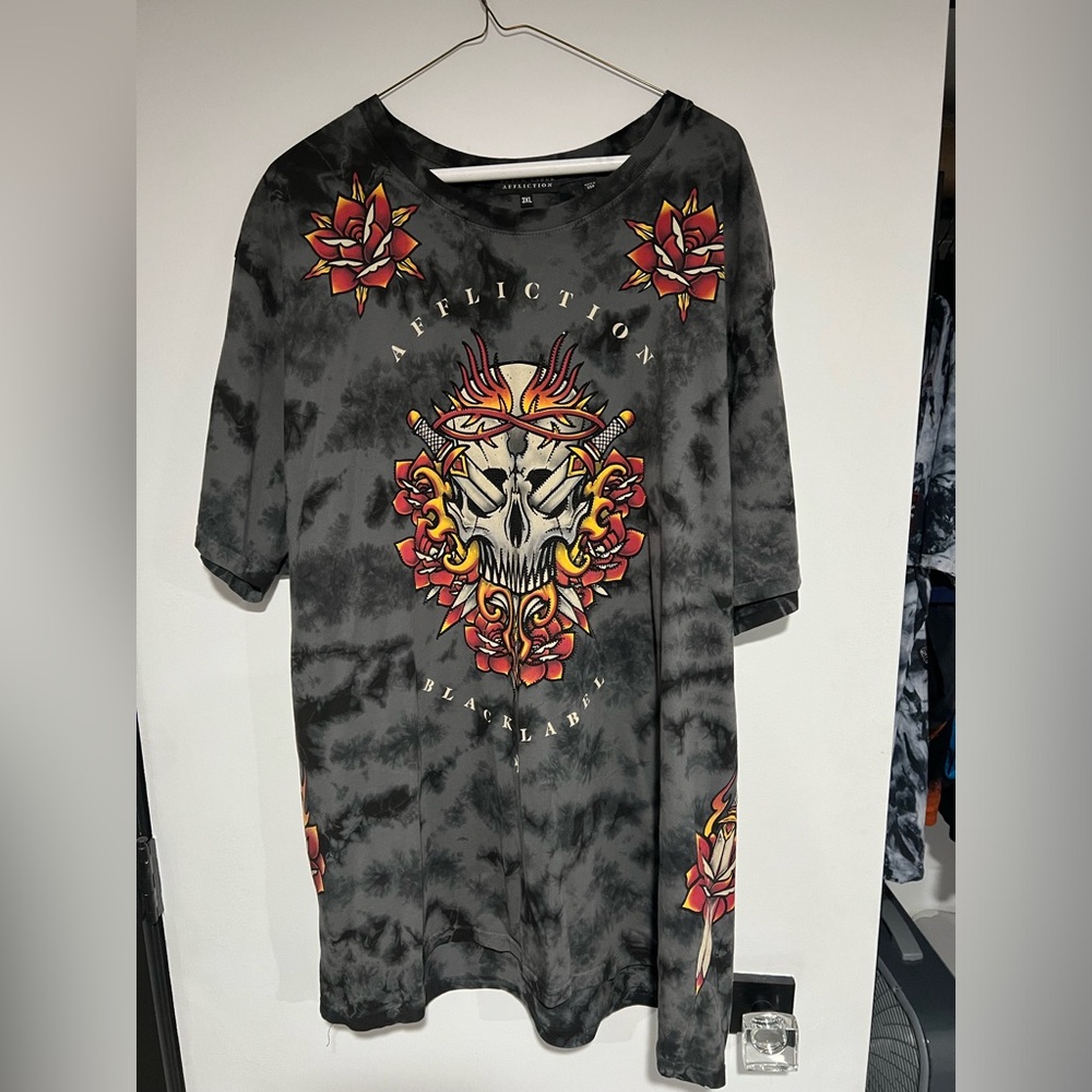 Affliction Black Label Men’s Skull Rhinestone Short Sleeve T-shirt- 3XL